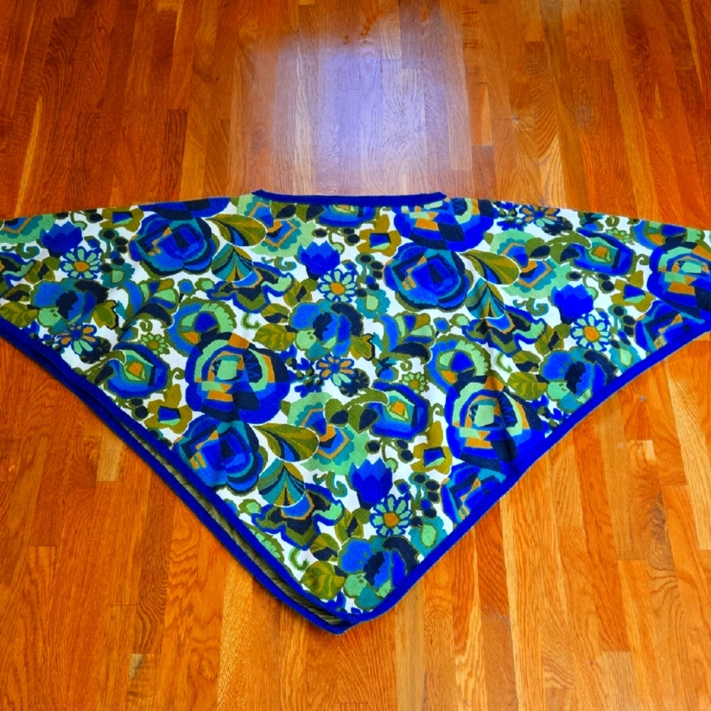Vintage Barkcloth Blue And Green Retro Poncho
